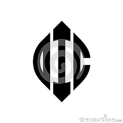 DIC circle letter logo design with circle and ellipse shape. DIC ellipse letters with typographic style. The three initials form a Vector Illustration