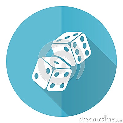 Dice, casino blue round flat design vector icon isolated on white background Vector Illustration