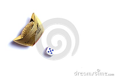 Dice and Chinese gold Stock Photo