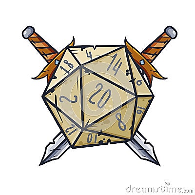 Dice d20 for playing Dnd. Vector Illustration