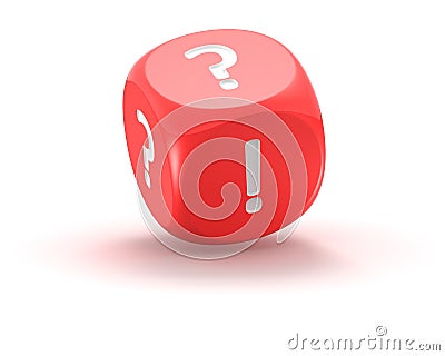 Dice with exclamation mark and question mark Stock Photo