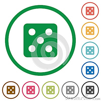 Dice five flat icons with outlines Stock Photo