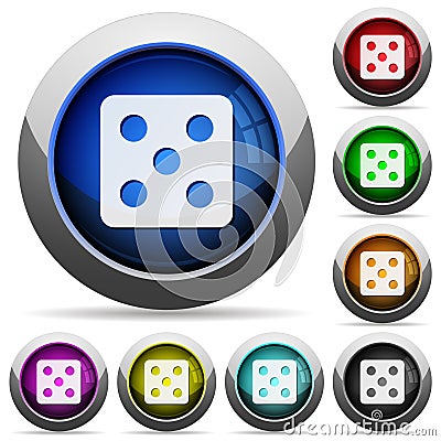 Dice five round glossy buttons Stock Photo