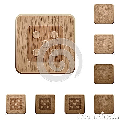 Dice five wooden buttons Stock Photo