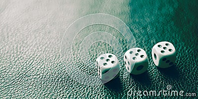 Dice with fives on a green leather table Stock Photo