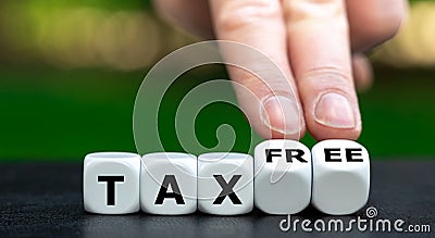 Dice form the expression `tax free`. Stock Photo