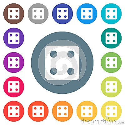 Dice four flat white icons on round color backgrounds Stock Photo