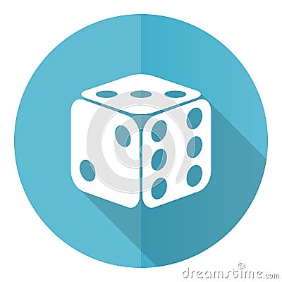 Dice, game, casino blue round flat design vector icon isolated on white background Vector Illustration