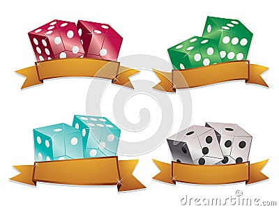 Dice with gold banners Vector Illustration