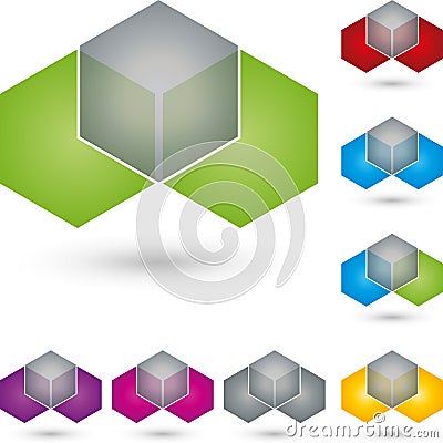 Dice and hexagon, IT services and engineer logo Stock Photo