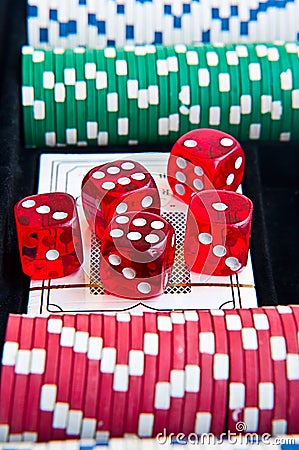 Dice poker chips Stock Photo