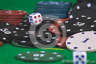 Dice ,Poker Chips Multicolor Stock Photo