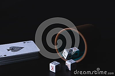 Dice and poker deck ready to play Stock Photo