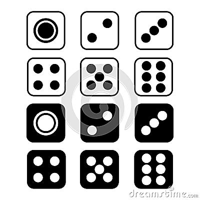 Dice with rounded corners isolated on white background. Vector Illustration