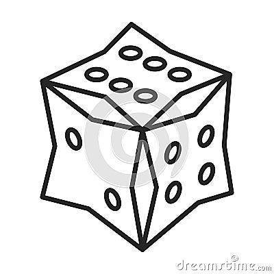 Dice vector outline icon. Vector illustration cube game on white background. Isolated outline illustration icon of dice Vector Illustration