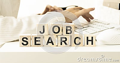 Dice the word SEARCH JOB. Stock Photo