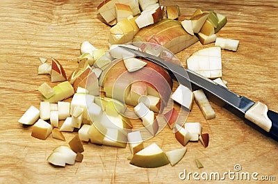 Diced apples. Cooking healthy food at home. The concept of a diet, healthy food Stock Photo