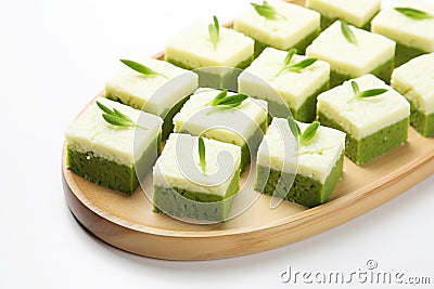 diced avocado over rice cake slices on a white background Stock Photo