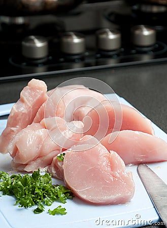 Diced healthy lean chicken pieces Stock Photo