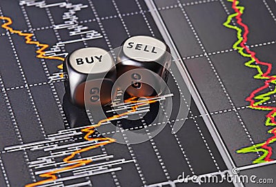 Dices cubes to trader. Cubes with the words SELL BUY Stock Photo