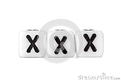 Dices with letters forming word: xxx Stock Photo