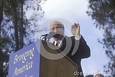 Cheney at a Bush/Cheney campaign rally in Costa Mesa, CA, 2000 Editorial Stock Photo
