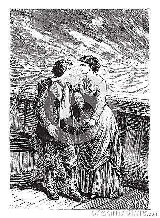 Dick, my dear child, my captain! said Mrs. Weldon, vintage engraving Vector Illustration