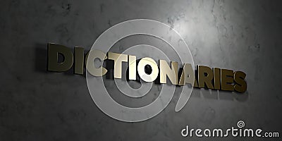 Dictionaries - Gold text on black background - 3D rendered royalty free stock picture Stock Photo