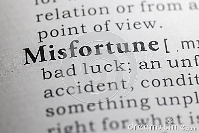 Dictionary definition of misfortune Stock Photo