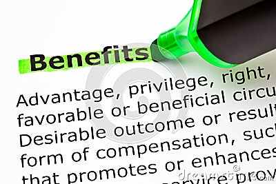 Dictionary Definition Of Word Benefits Stock Photo