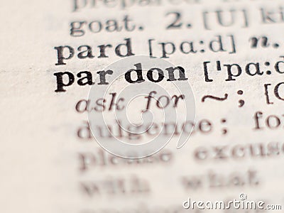 Dictionary definition of word pardon Stock Photo