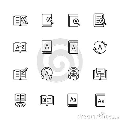 Dictionary, vocabulary book icons in thin line style Vector Illustration