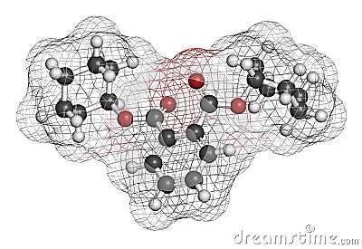 Dicyclohexyl phthalate DCP plasticizer molecule. 3D rendering. Atoms are represented as spheres with conventional color coding:. Stock Photo