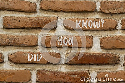 Did you know symbol. Concept words Did you know on brick wall. Beautiful brick wall background. Business and did you know quote Stock Photo