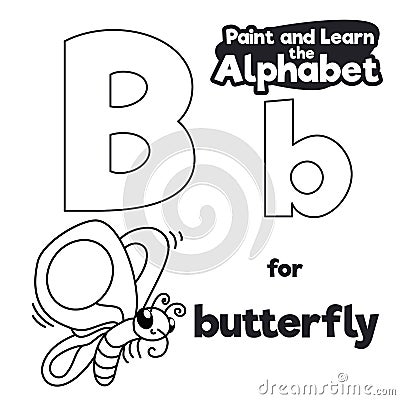 Didactic Alphabet to Color it, with Letter B and Butterfly, Vector Illustration Vector Illustration