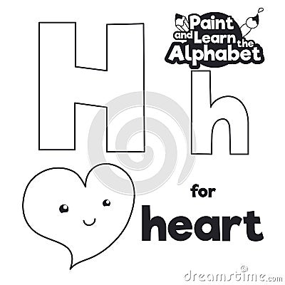 Didactic Alphabet to Color it, with Letter H and Heart, Vector Illustration Vector Illustration