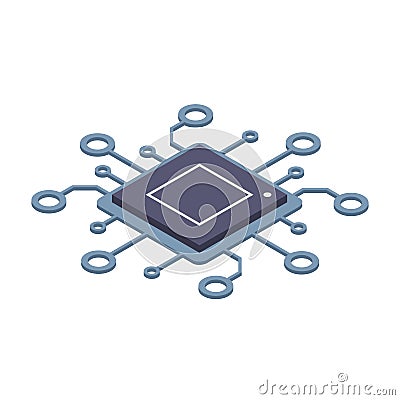 Didgital technology. Computer or server processor concept. Large computational power. Isometric vector illustration Vector Illustration