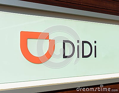 DiDi logo, sign at Silicon Valley office of DiDi Chuxing, Chinese transportation company - Mountain View, California, USA - 2021 Editorial Stock Photo