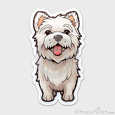 Cute West Highland White Terrier Sticker With Dark Coloured Fur Stock Photo