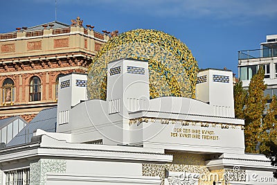 The Vienna Secession is an exhibition house for contemporary art. The building represents the spirit of optimism around 1900 Editorial Stock Photo