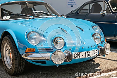 DIEPPE, FRANCE - JUNE 30, 2018: Alpine car modele 110 Berlinette V85 on the exposition Vintage and classic Cars Editorial Stock Photo