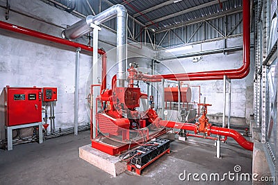 Diesel engine fire pump controller systems in industrial plants. Stock Photo