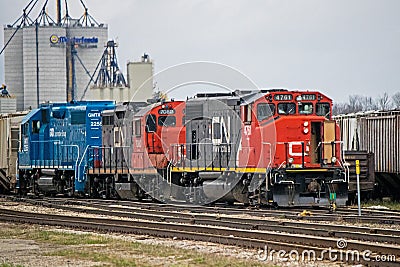 CNR Diesel Engines At The Stratford, Ontario Shipping Yards Editorial Stock Photo