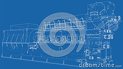 Diesel generator. The layers of visible and invisible lines are separated. EPS10 format. Wire-frame Vector Illustration