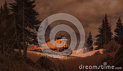 Diesel Locomotive In The Mountains Stock Photo