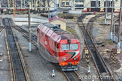 Diesel locomotive TEP 70 BS in locomotive depot of the railway Editorial Stock Photo