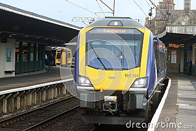 Diesel multiple unit trains Carnforth station Editorial Stock Photo