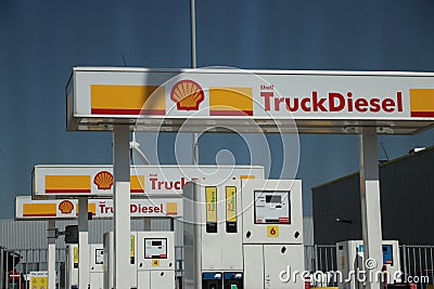 Diesel tank station for trucks at industrial zone named Doelwijk in Waddinxveen. Editorial Stock Photo