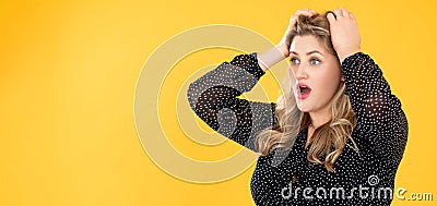 diet anxiety obesity banner overweight woman omg Stock Photo
