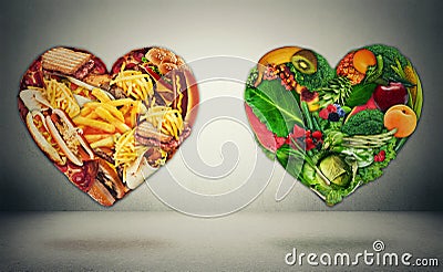 Diet choice dilemma and heart health concept Stock Photo